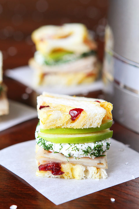Turkey and Apple Goat Cheese Tea Sandwiches with Homemade Cranberry Orange Bread Recipe